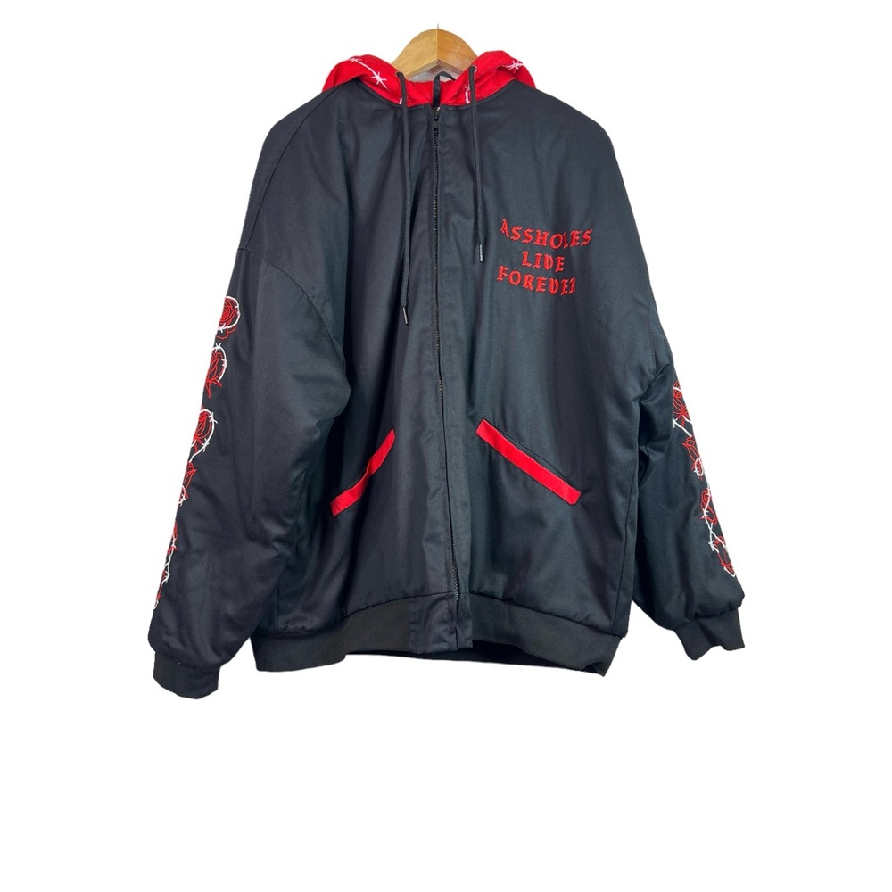 Assholes Live Forever Roses Embroidered Bomber Jacket Size XL